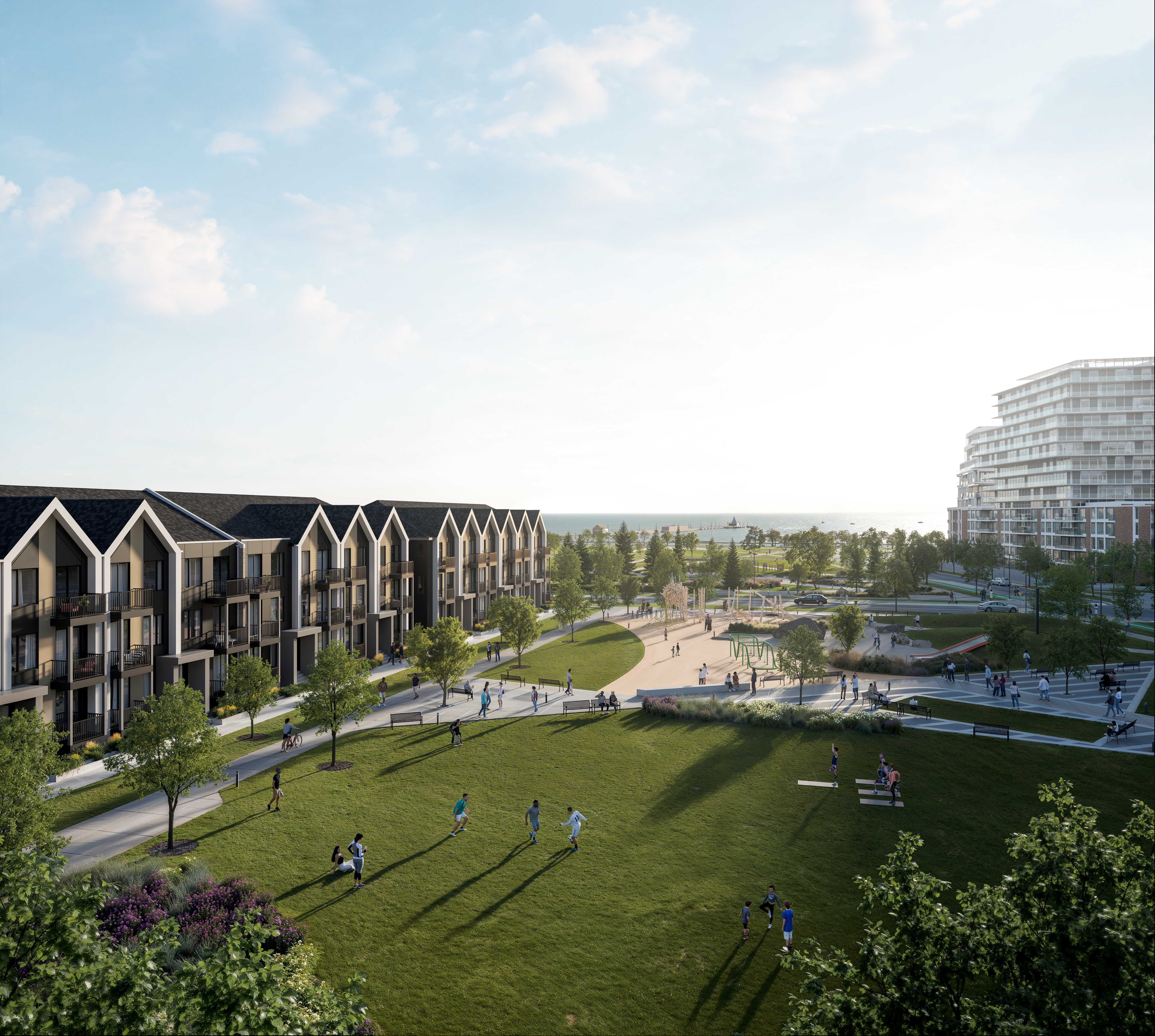 Aura at Lakeview Village — Aerial waterfront community view